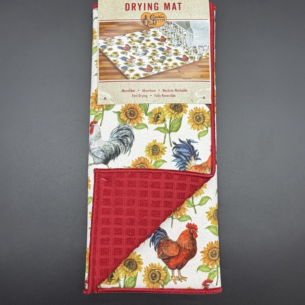 Cracker Barrel Farmhouse Rooster Chicken Dish Drying Mat Polyester Kitchen Decor